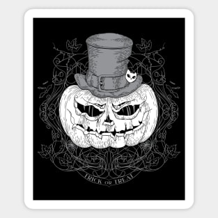 Halloween pumpkin original illustration black and white. Jack o Lantern Trick or treat. Magnet
